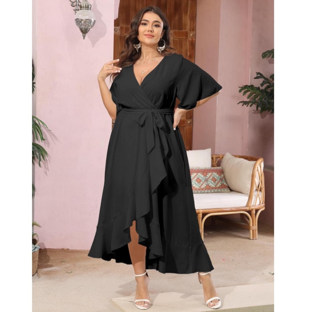 NWOT, 3XL SCOMCHIC Women Plus Size Maxi Dress Wrap V Neck High Low Split…
